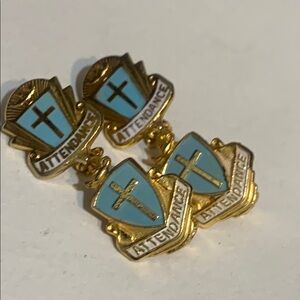 Gold and Blue Attendance Pins 4 goldtone vintage